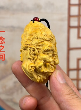 黄杨木雕佛头一念之间吊坠挂件