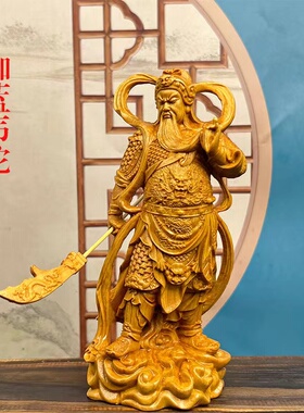 崖柏木雕刻关公伽蓝韦陀尊者