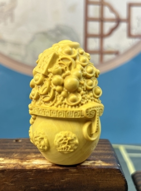 黄杨木雕财韵聚宝招财进宝