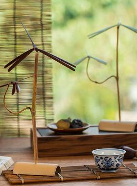 平衡竹蜻蜓茶道摆件怀旧工艺品茶室桌面装饰品小众创意小礼物家居