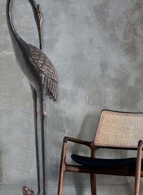 中式仙鹤摆件落地玄关客厅电视柜沙发旁边艺术复古大型高档装饰品