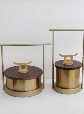 极速现代新中式金属胡桃木提盒摆件样板间售楼处书房玄关博古架摆