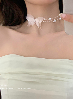 好货人造珍珠蝴蝶项链女2026新款时尚洋气串珠锁骨链轻奢颈链甜美