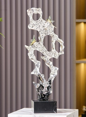 新中式太湖石透明水晶摆饰轻奢高档客厅电视柜办公室老板桌装饰品