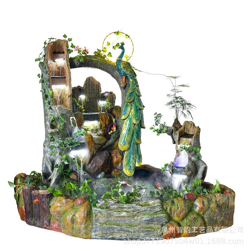 大型假山喷泉流水孔雀摆件客厅别墅阳台办公茶室鱼缸水景观工艺品 - 图3