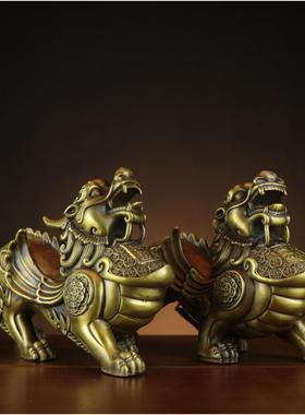 黄铜貔貅 金钱貔貅 霸王貔貅一对家居店铺铜貔貅摆件 进宝貔貅