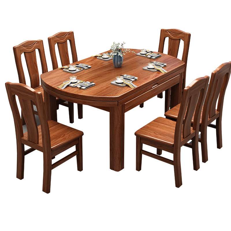 胡桃木餐桌椅组合实木榫卯可伸缩折叠方桌变圆桌子家用小户型饭桌 - 图3