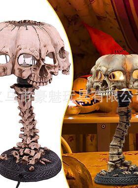 创意树脂骷髅头台灯发光骷髅小夜灯家居办公桌面摆件万圣节装饰