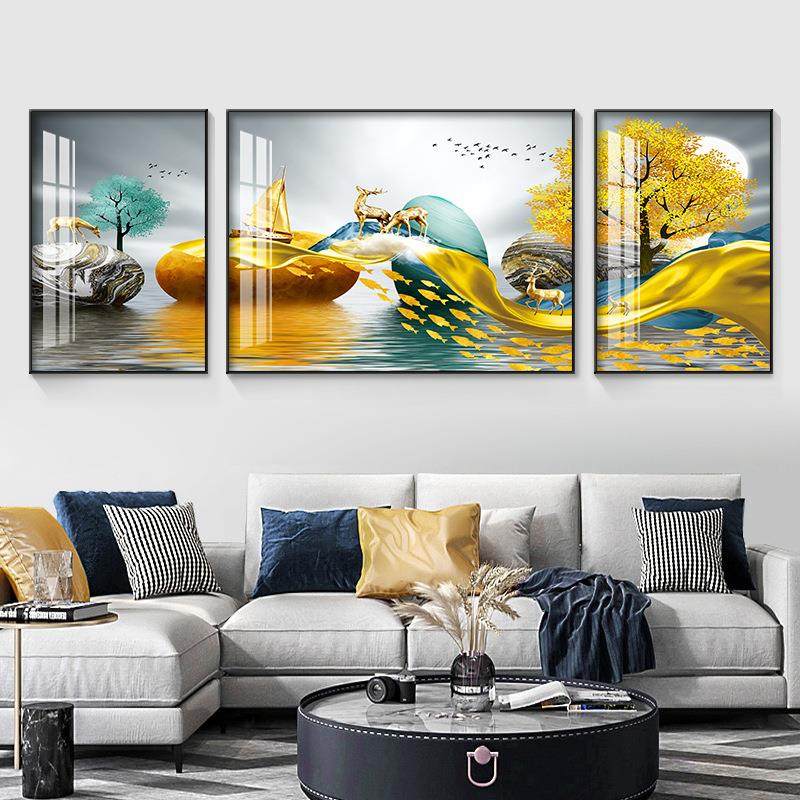 客厅装饰画高级感轻奢三联画现代简约大气墙画新款沙发背景墙挂画,淘宝优惠券,粉丝福利购,淘宝优惠卷