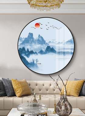 好货新中式玄关装饰画客厅山水挂画水墨过道餐厅圆形茶室背景墙壁