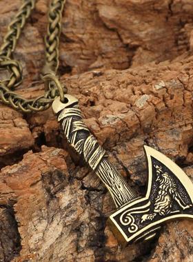 极速Mens Viking Celtic Wolf Raven Axe Pendant Odins Sy
