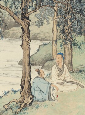 陈少梅高士图青绿山水画高清微喷复制卷轴画装饰画客厅办公室挂画