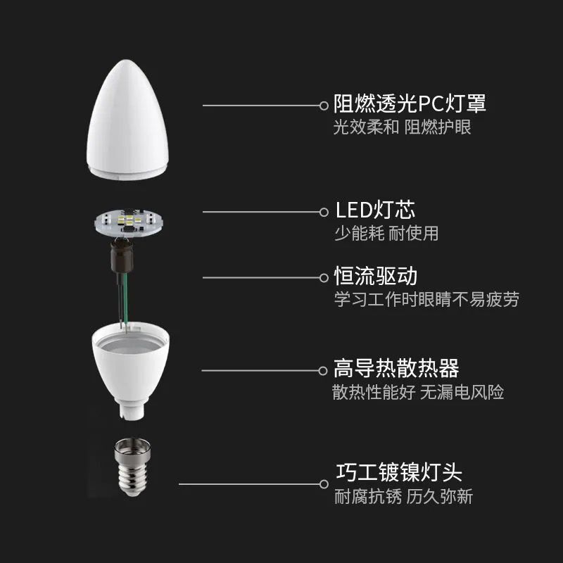 网红佛山照明led灯泡E27/e14螺口蜡烛灯泡5.5W尖泡超亮节能水晶吊 - 图3