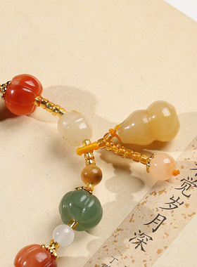 Natural Gold Thread Jade Pumpkin Beads Handstring Womens B