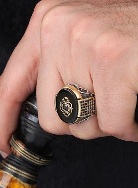 Retro Handmade Turkish Ring For Men Vintage Double Swords Bl