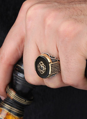 Retro Handmade Turkish Ring For Men Vintage Double Swords Bl