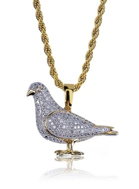 立体锆石欧美高端镶和平鸽项链鸽子嘻哈iceins男潮牌hiphop微珠宝