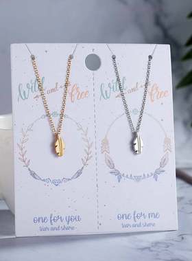 -Simple Leaf Pendant paper card Necklace couple necklace pap