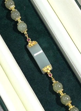 现货网红同款平安无事牌仿天然温润和田石高贵手錬小众设计感闺蜜