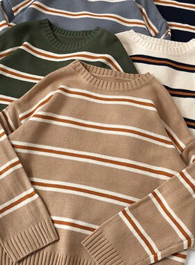 极速Vintage Stripe Sweaters Women Loose Oversize Korean Styl