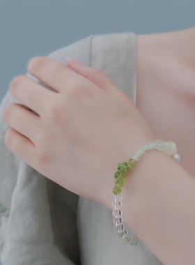 十里间【冰镇葡萄】甜美少女古风淡水珍珠橄榄石手链葡萄石手串