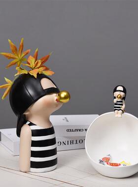 创意ins风可爱收纳摆件客厅玄关钥匙小收纳插花花瓶桌面装饰礼品