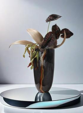 高插瓶级黑色橘水纹复古花器软ali-7262装摆感件花样板房现代装饰