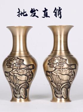 直供铜拉丝迷你小口径家居桌摆小花瓶仿古铜花瓶摆件