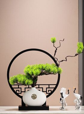 迎客松仿真盆景造景摆件茶桌禅意客厅装饰品屏风隔断微景观办公室