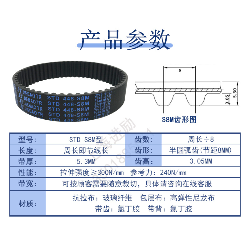 。高扭矩同步带STD1912-S8M/1920/1928/STS-S8M1936橡胶齿形带HTB - 图1