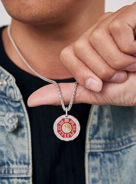 千叶手工原创复古太极阴阳八卦吊坠男士道系国潮泰银手绘朱砂项链