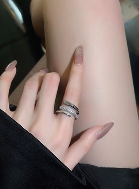轻奢小众设计两件套开口戒指女时尚个性网红同款精致微镶食指环潮
