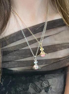 限定色立体土星orb项链粉色阿尔卑斯糖果飞行士小众首饰