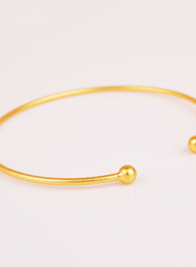 久不掉色沙金光面圆环开口手镯圆头可拆卸可穿隔珠个性精致百搭