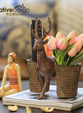 可立特美式复古小鹿收纳桶动物造型笔筒玄关装饰桌面Y摆件礼品包
