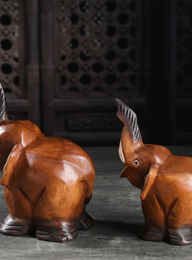 泰国创意木头雕刻大n象摆件酒柜装饰品摆件小动物摆件饰品家居摆