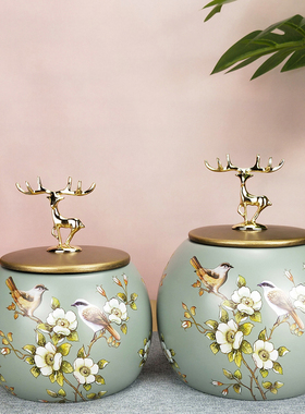 欧式创意客厅酒柜家居玄关摆件美式软装J饰品电视柜储物罐工艺摆