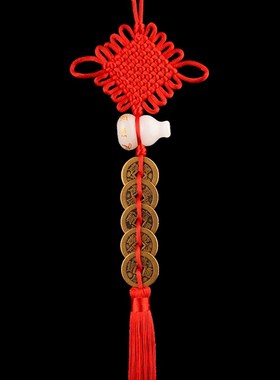 纯铜真品五帝钱门对门挂件吉x祥中国结铜葫芦铜钱压门槛六帝钱古