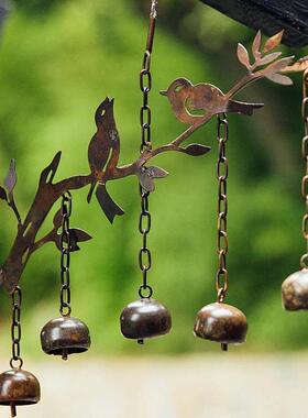 独立站v爆款铁艺装饰鸟与钟风铃花园装饰户外庭院艺术装饰品