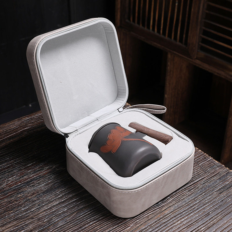 Travel tea set small purple pottery tea set anti-scalding portable teapot tea cup quick cup one pot two cups retro
