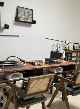 美甲实木胡桃桌子中古实木风简约吸尘器桌椅套装美式单双人复古台