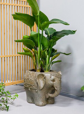 创意风水大象花盆庭院阳台景观装饰摆件店面花园布置盆景仿石造景