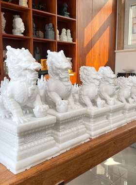 麒麟摆件一对店铺客厅家居卧室办公桌招财石雕汉白玉开业礼品