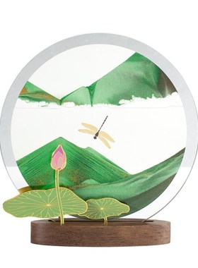 精选马鹿 流沙画荷花新中式摆件客厅国风高档生日母亲节礼物女士