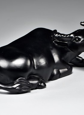 黑牛摆件实木雕刻十二生肖黑色卧牛水牛客厅电视柜补角装饰工艺品