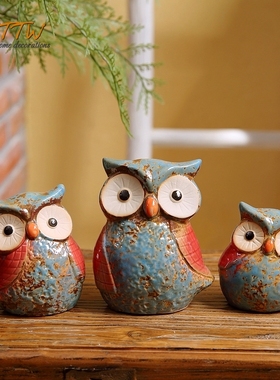 花园猫头鹰小摆件家居装饰品创意可爱室内客厅儿童房个性酒柜摆设