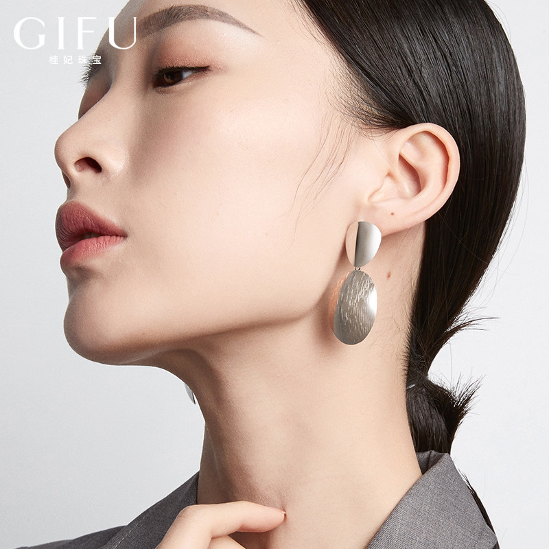 高级感夸张大牌耳坠女拉丝银耳环 桂妃珠宝耳环