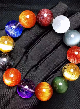 镇店之宝18mm天然多宝水晶手链金发晶草莓晶超七钛晶红兔毛手串