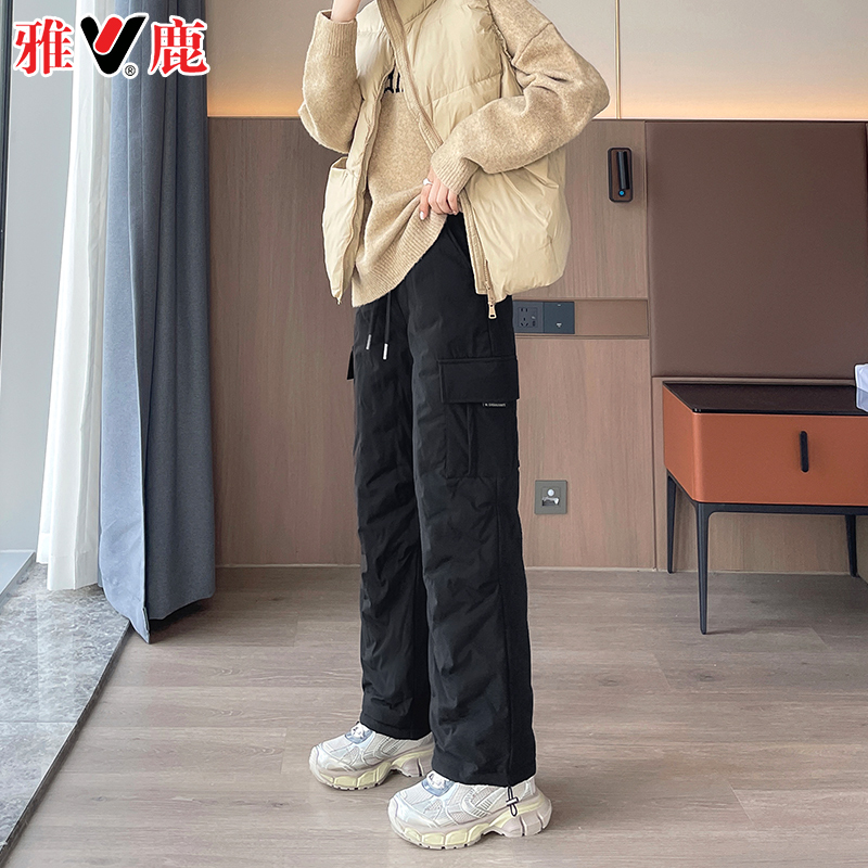 雅鹿加厚工装羽绒裤女外穿冬2024新款高端防水防寒裤滑雪东北棉裤