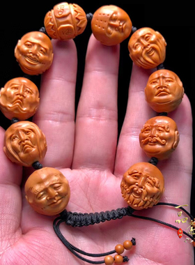 18罗汉橄榄核手串雕刻纯手工十八罗汉双面须派男款手持文玩脖挂